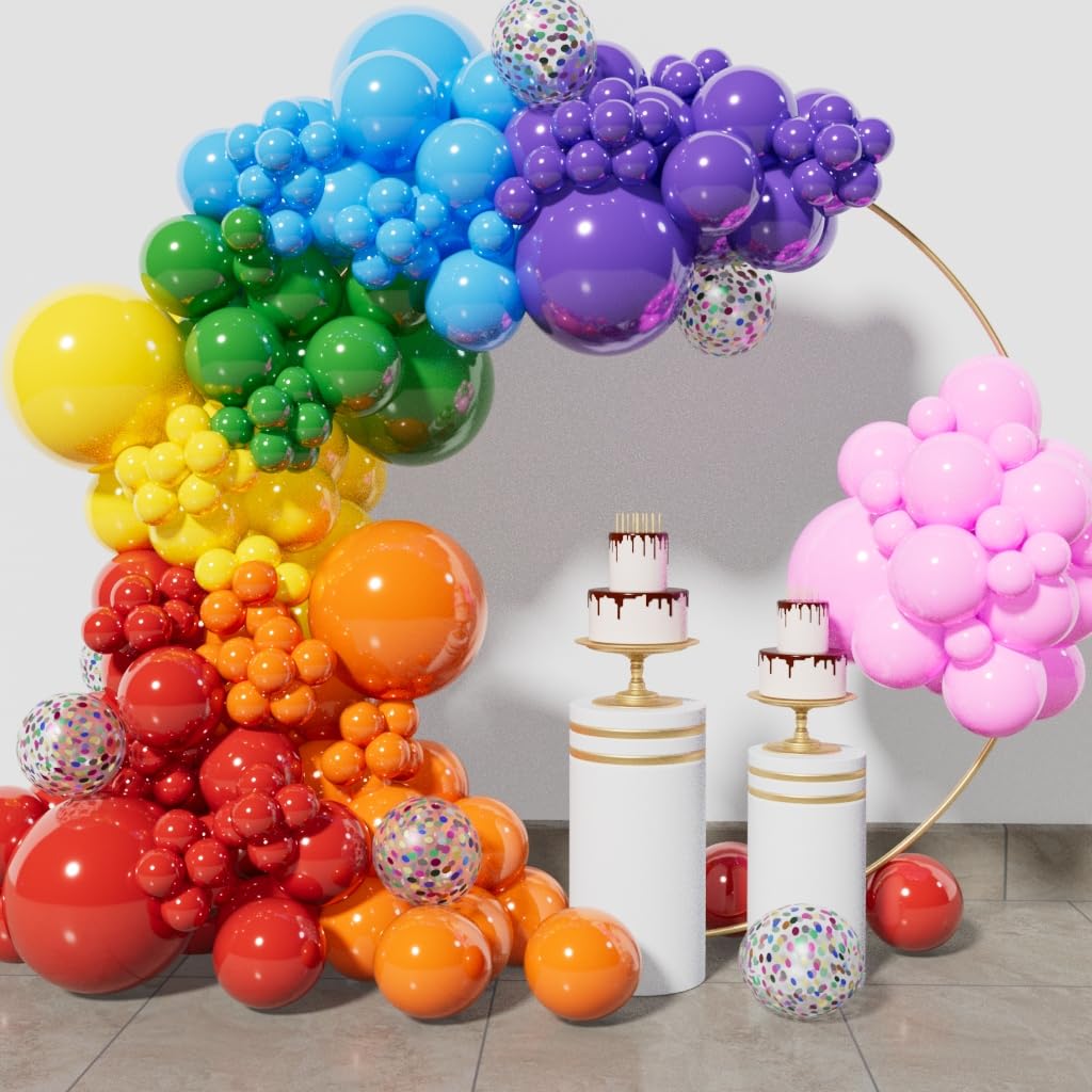 162 Pcs Rainbow Garland Balloon Kit mixed size 18 10 5 Inch Rainbow arch balloon kit for Birthday Baby Shower Wedding.