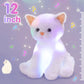 Houwsbaby 12'' White Musical Light Up Cat Stuffed Animal Kitty Plush Toy Singing LED Glowing Cat Plush Toy Christmas Festival Birthday Presents