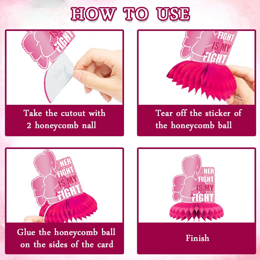 Hying 9 PCS Breast Cancer Awareness Honeycomb Table Centerpiece for Home Party, Fight Cancer Theme Pink Ribbon Breast Cancer Table Topper Centerpiece