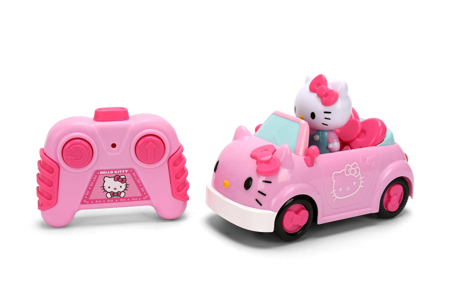 Jada Hello Kitty RC Car 1:32 Scale Vehicle - Simple Function Remote Control Pink Convertible with Non-Removable Figure Toys