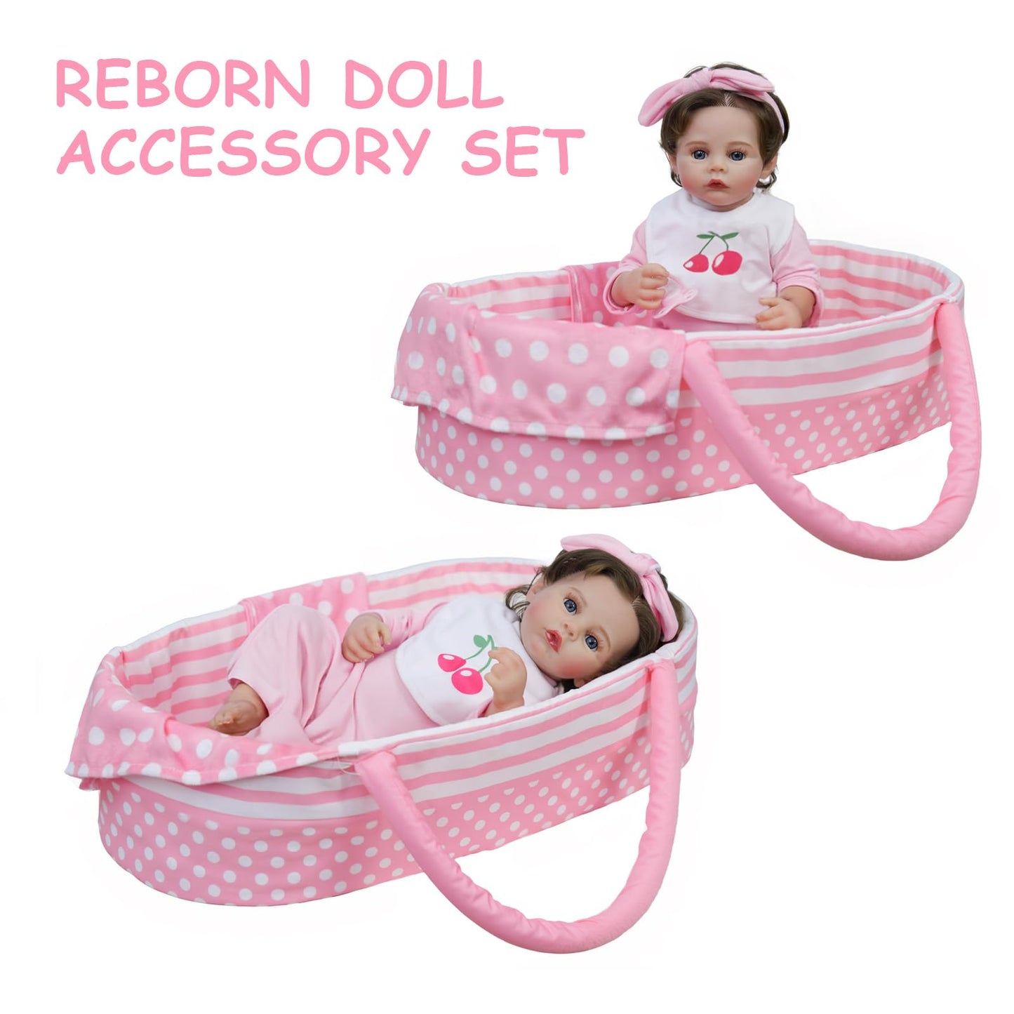 CALiugsi 8 Pcs Reborn Doll Clothes with Bassinet for 17-22 Inch Baby Dolls Outfit Accessories Set with Bunny Toy for Newborn Girl, Pink (Not Doll)