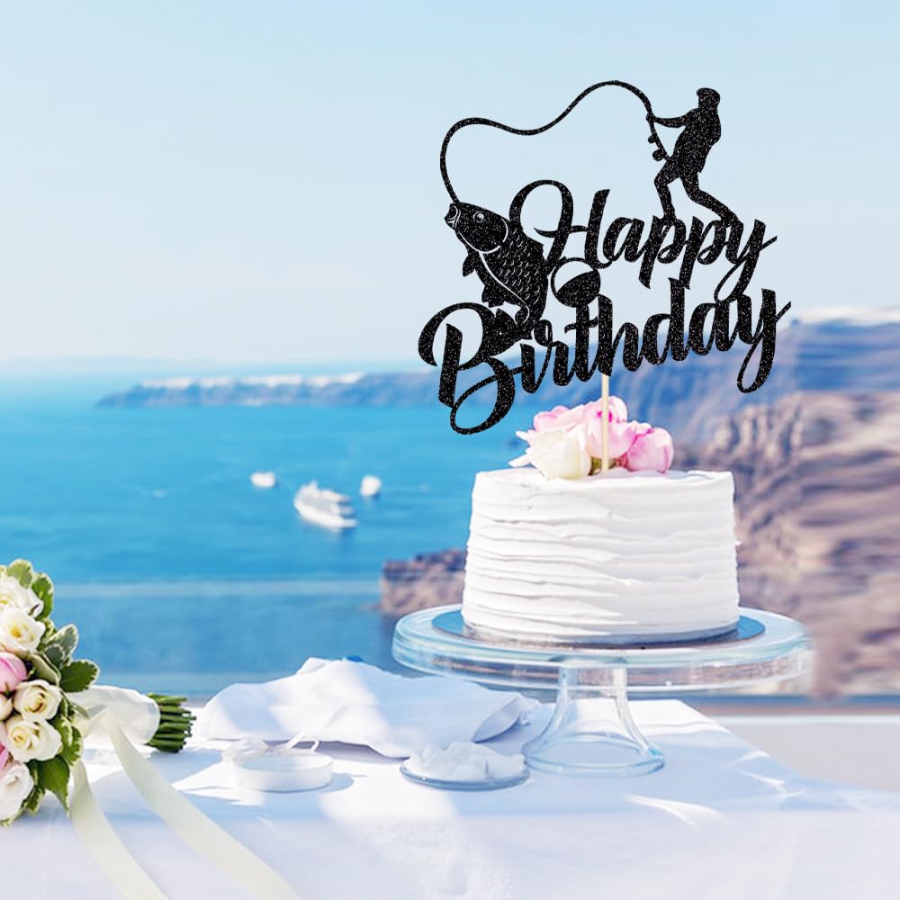 Dxsdgetue Fishing Cake Topper?Fisherman Birthday Party Decorations