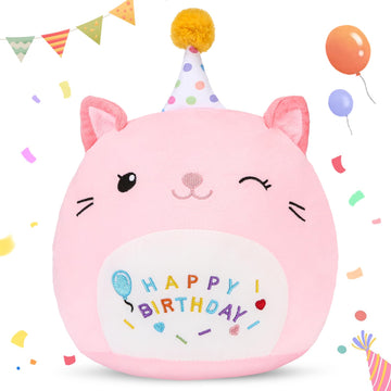 ABEARCAR Cute Cat Plush Birthday Gifts for Girls, Soft Cat Plushies Toy Pink Pillow Cat Stuffed Animals Gift for Girlfriend Kids Birthday 8" Cat