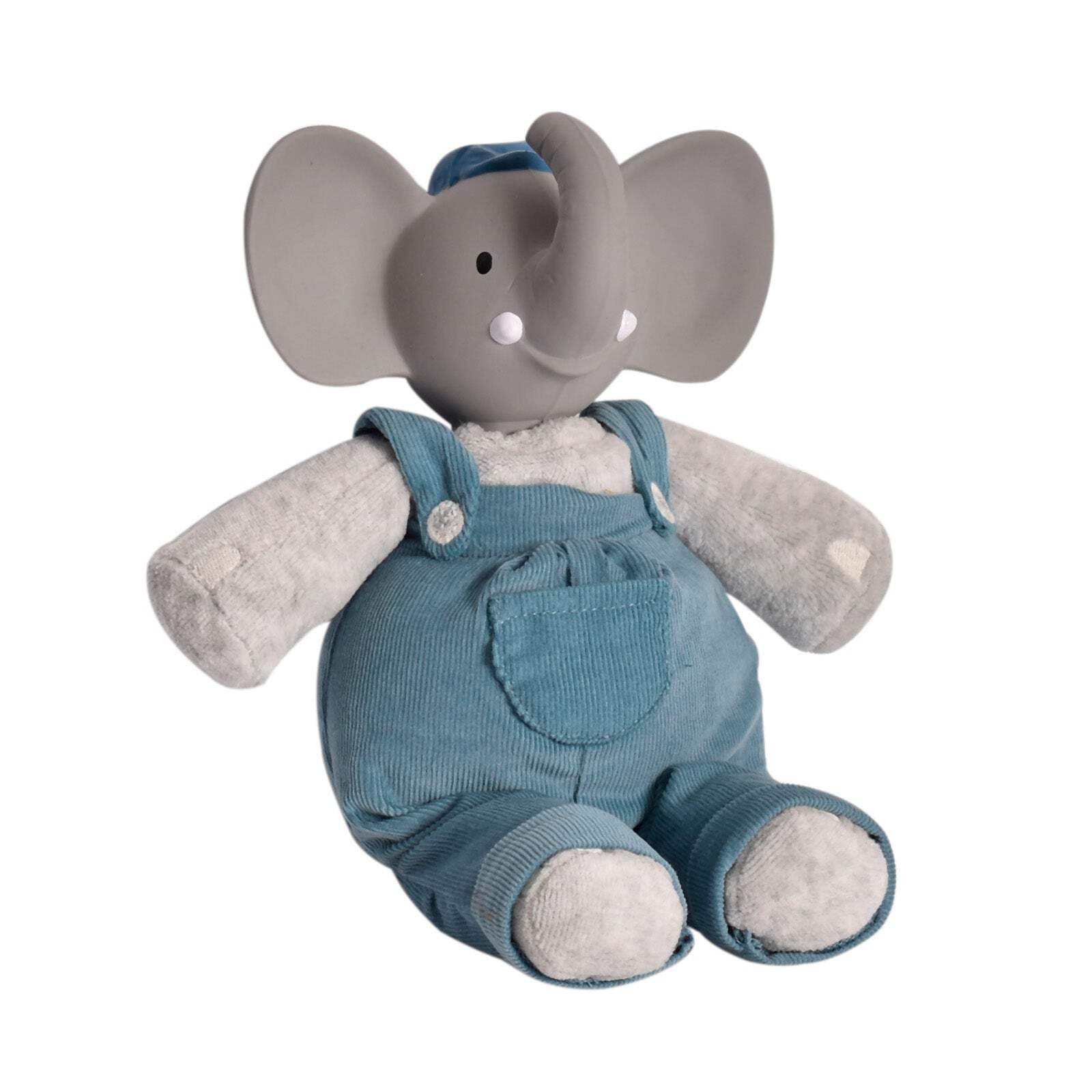 Mini Alvin The Elephant Baby Toy - 8 inch Organic Cotton Plush with Natural Rubber Teether Head | Safe Non-Toxic Newborn Teething Toy & Soft Cuddle