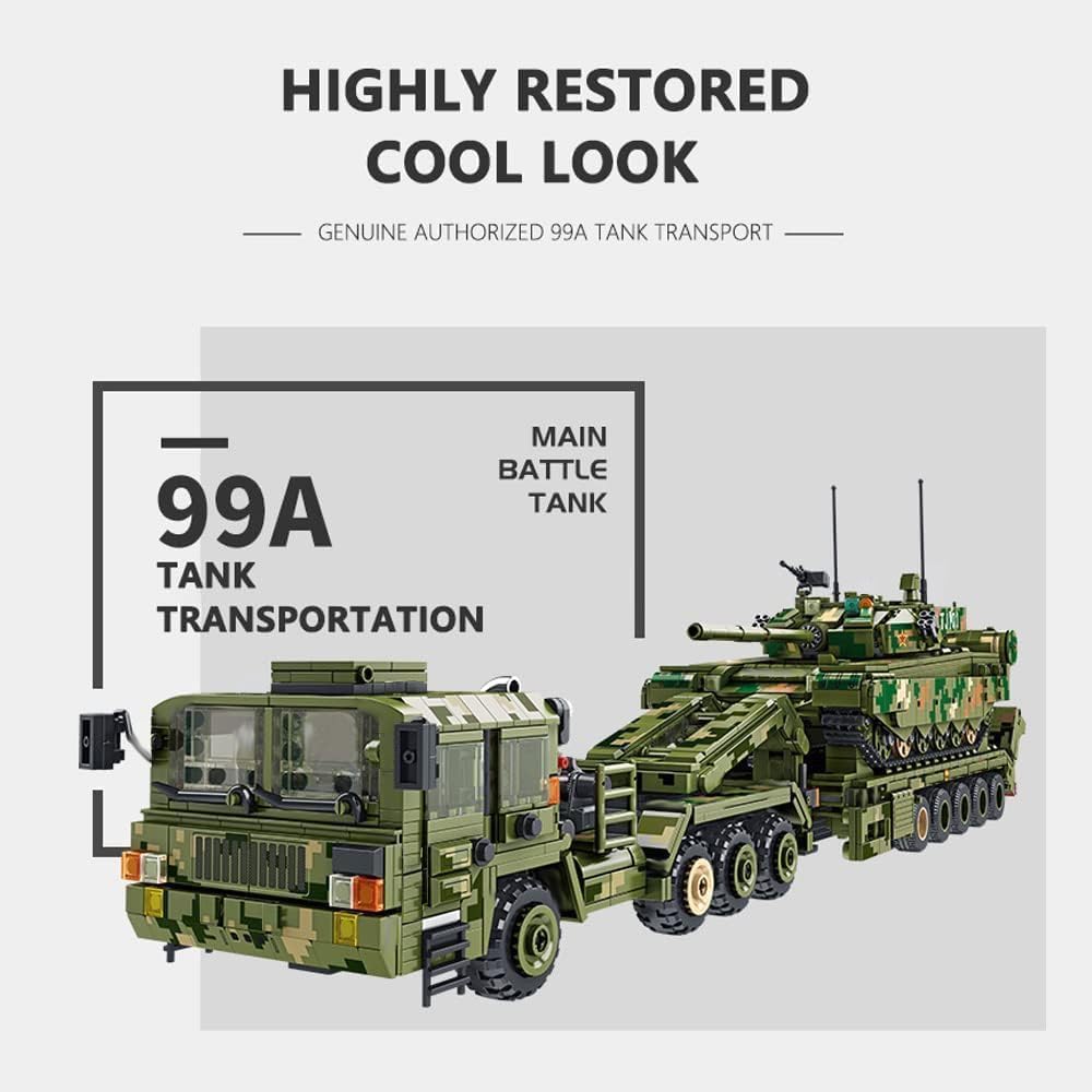 FULHOLPE 99A Tank Transporter Building Blocks Set, MOC Military Tank Model Bricks Construction Toy Compatible with Major Brands - 2784 Pieces