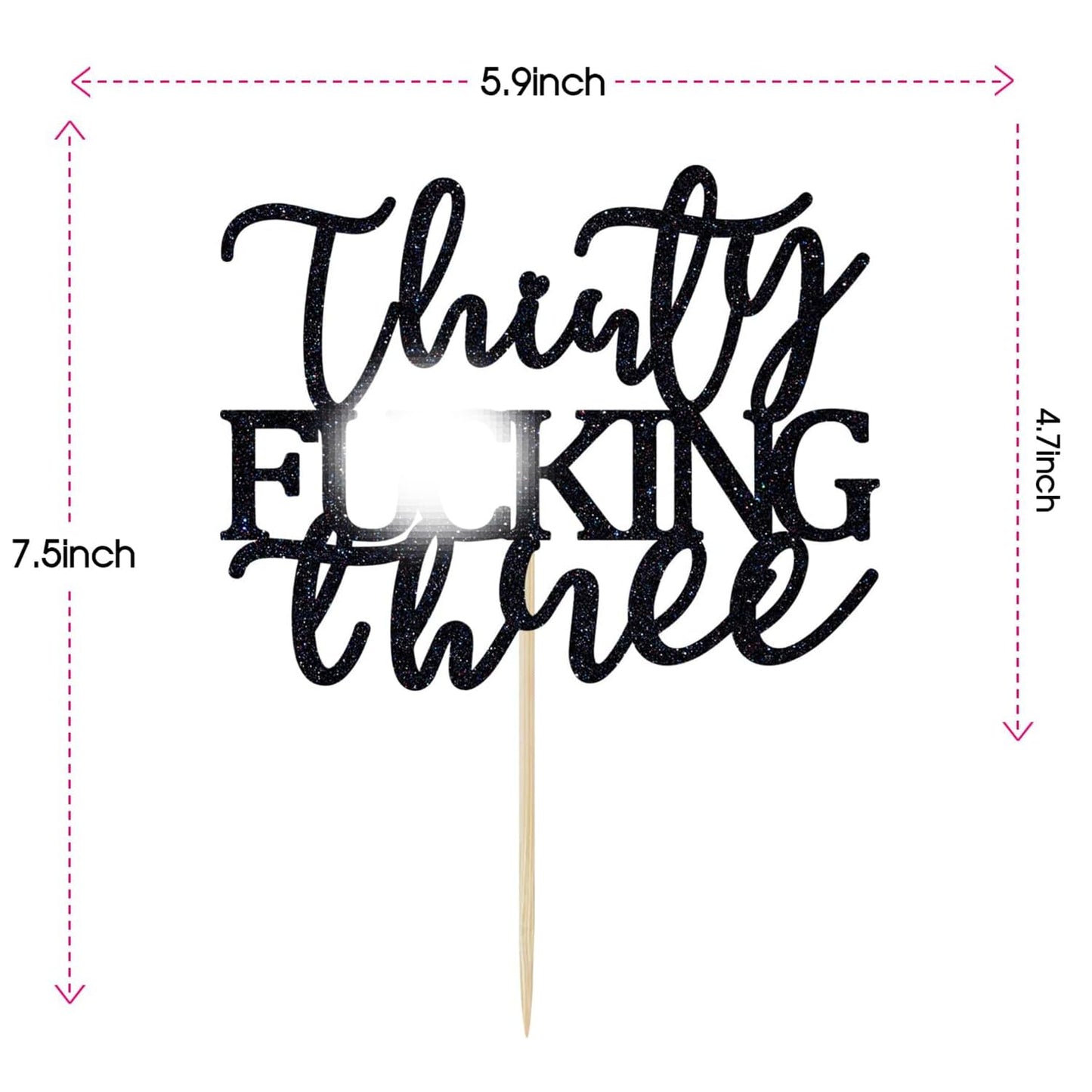 Unoggsor Thirty Fucking Three Cake Topper - Happy 33rd Birthday Cake Decor - Cheers to 33 Years Birthday Party Decorations Supplies, Black Glitter