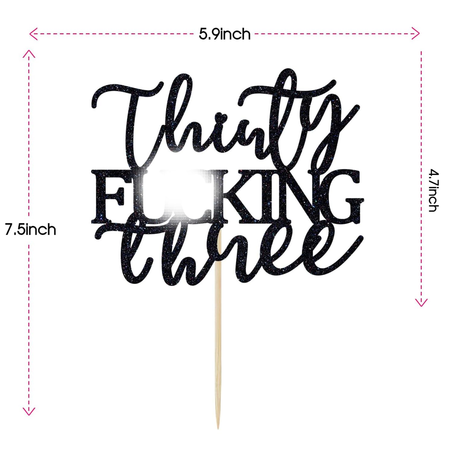 Unoggsor Thirty Fucking Three Cake Topper - Happy 33rd Birthday Cake Decor - Cheers to 33 Years Birthday Party Decorations Supplies, Black Glitter