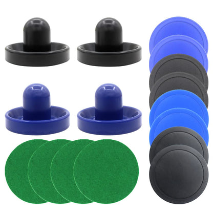BQSPT Air Hockey Pucks and Paddles,Air Hockey Pushers, Handles Paddles Replacement Accessories (4 Striker 96mm with Pads, 8 Pucks 64mm Thick and Thin)