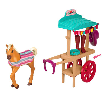 Mattel Spirit Untamed Miradero Riding Gear Cart with Rolling Wheels, Canopy, 5-in Pony & Related Accessories, Great Gift for Ages 3 & Up
