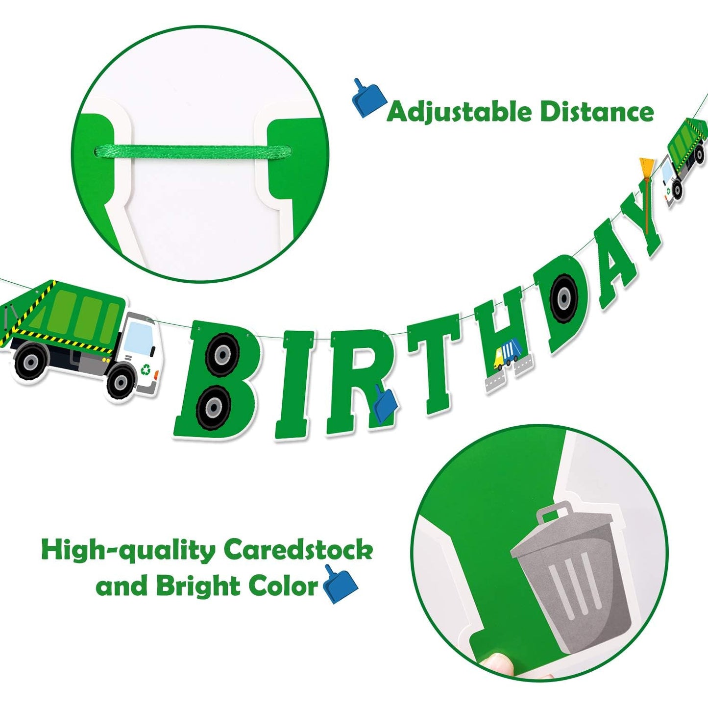 Bessmoso 3 Pcs Garbage Truck Birthday Decorations Trash Truck Birthday Banner Waste Management Recycling Rubbish Party Favors Parties Supplies