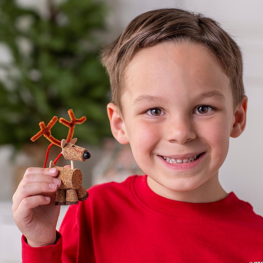 Fun Express Cork Reindeer Christmas Ornament Craft Kits - Makes 12 DIY Christmas Ornaments for Kids Holiday Crafts & Activities | Easy Christmas Craft