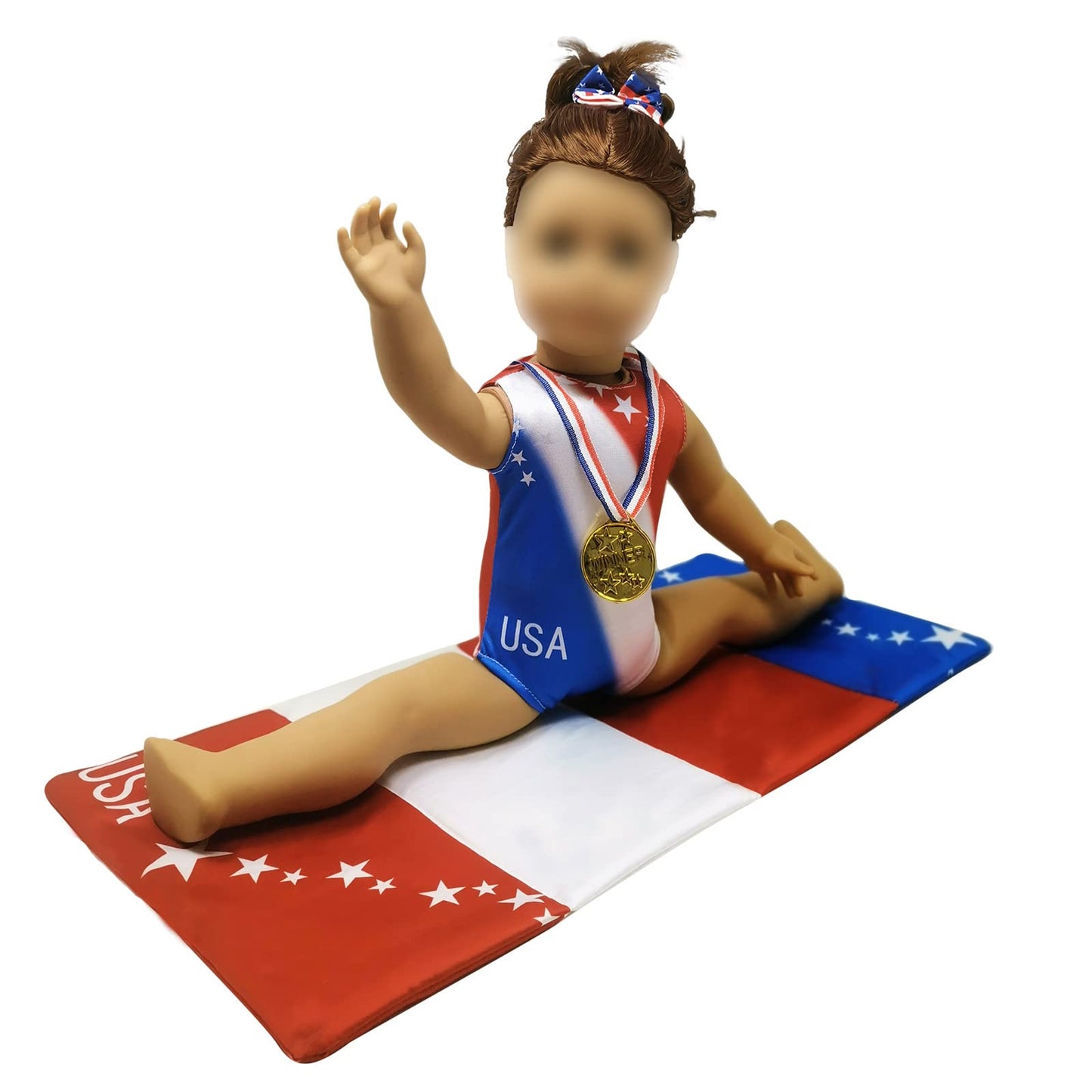 18 Inch Doll Clothes and Accessories,18 inch Dolls Gymnastics Leotard,Matching Doll 4th July Patriotic Clothes USA Flag,Mat and Olympic Gold Medal