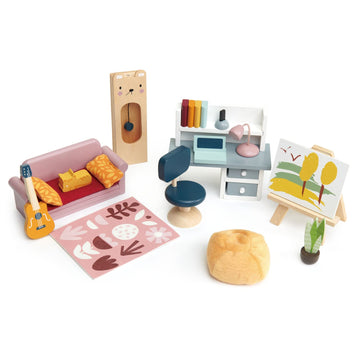 Tender Leaf Toys - Dolls House Study Furniture 1:12 Scale 23 Pcs Furnished Room Dollhouse Accessories Miniature Pretend Play Age 3+