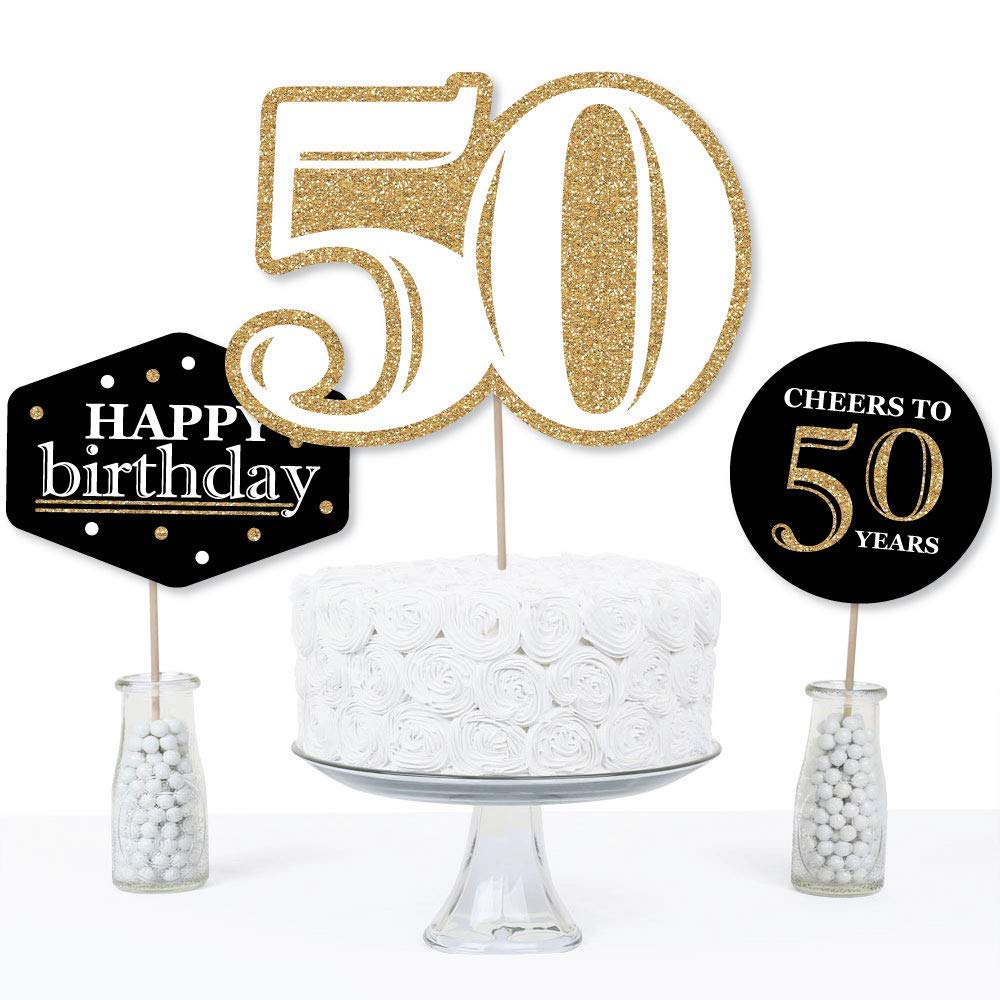 Big Dot of Happiness Adult 50th Birthday - Gold - Birthday Party Centerpiece Sticks - Table Toppers - Set of 15