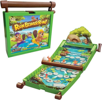 Run Beaver Run - A Fast-Paced Family Board Game with Rolling Log Travel-Friendly Design Perfect for Kids Ages 5+ 2-4 Players Includes Beaver Pieces
