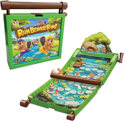 Run Beaver Run - A Fast-Paced Family Board Game with Rolling Log Travel-Friendly Design Perfect for Kids Ages 5+ 2-4 Players Includes Beaver Pieces