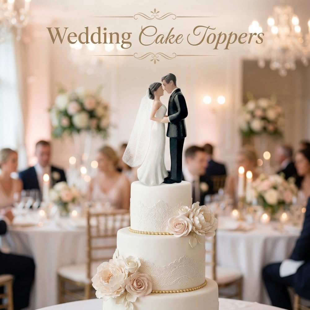 Wedding Bride and Groom Cake Topper Romantic Couple Figurine Cake Plastic Toppers for Anniversaries Engagement Parties, Bridal Showers, Wedding Cake