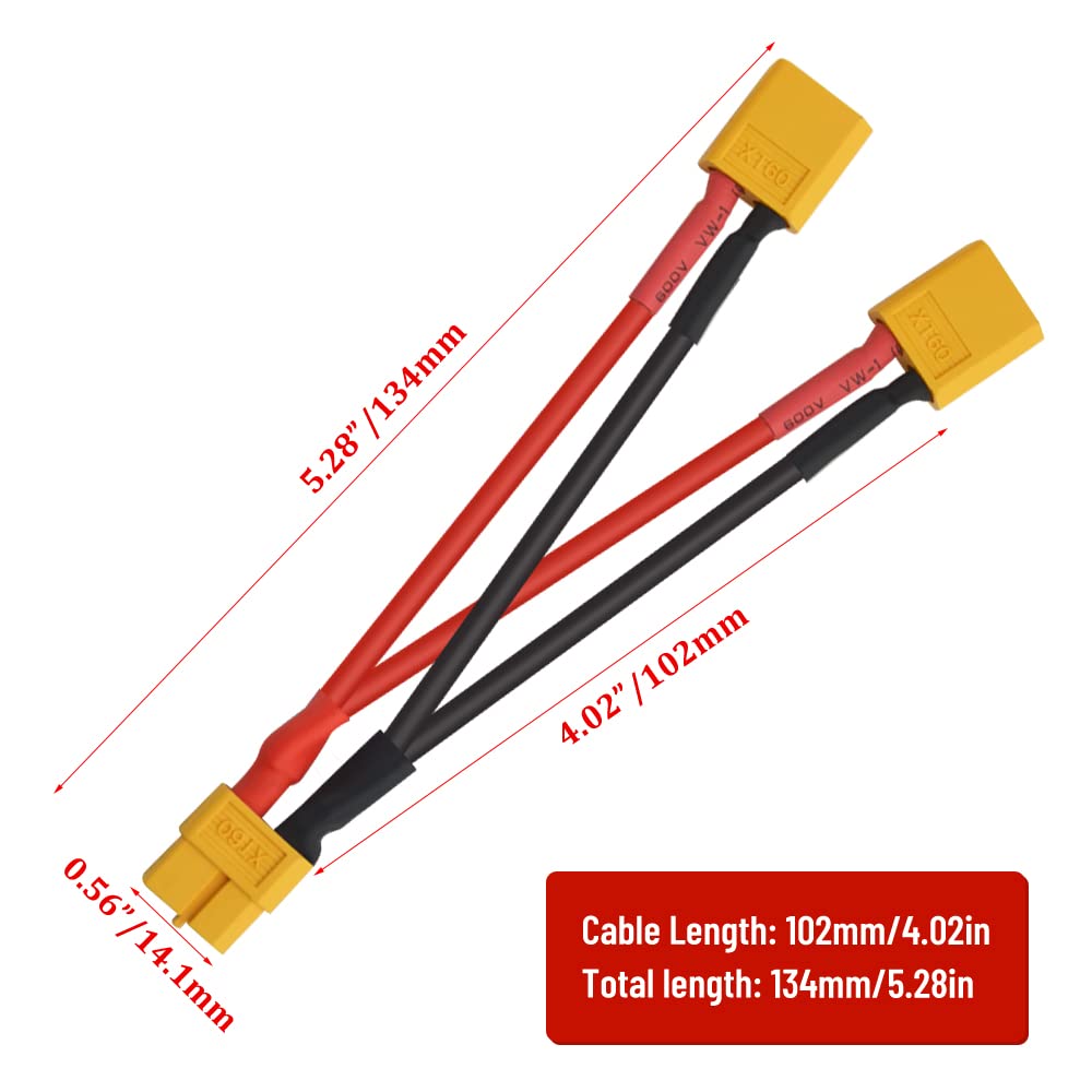 WMYCONGCONG 2 PCS XT60 Parallel Battery Connector Cable Dual Extension Y Splitter 1 Female to 2 Male for DJI Phantom RC Plane