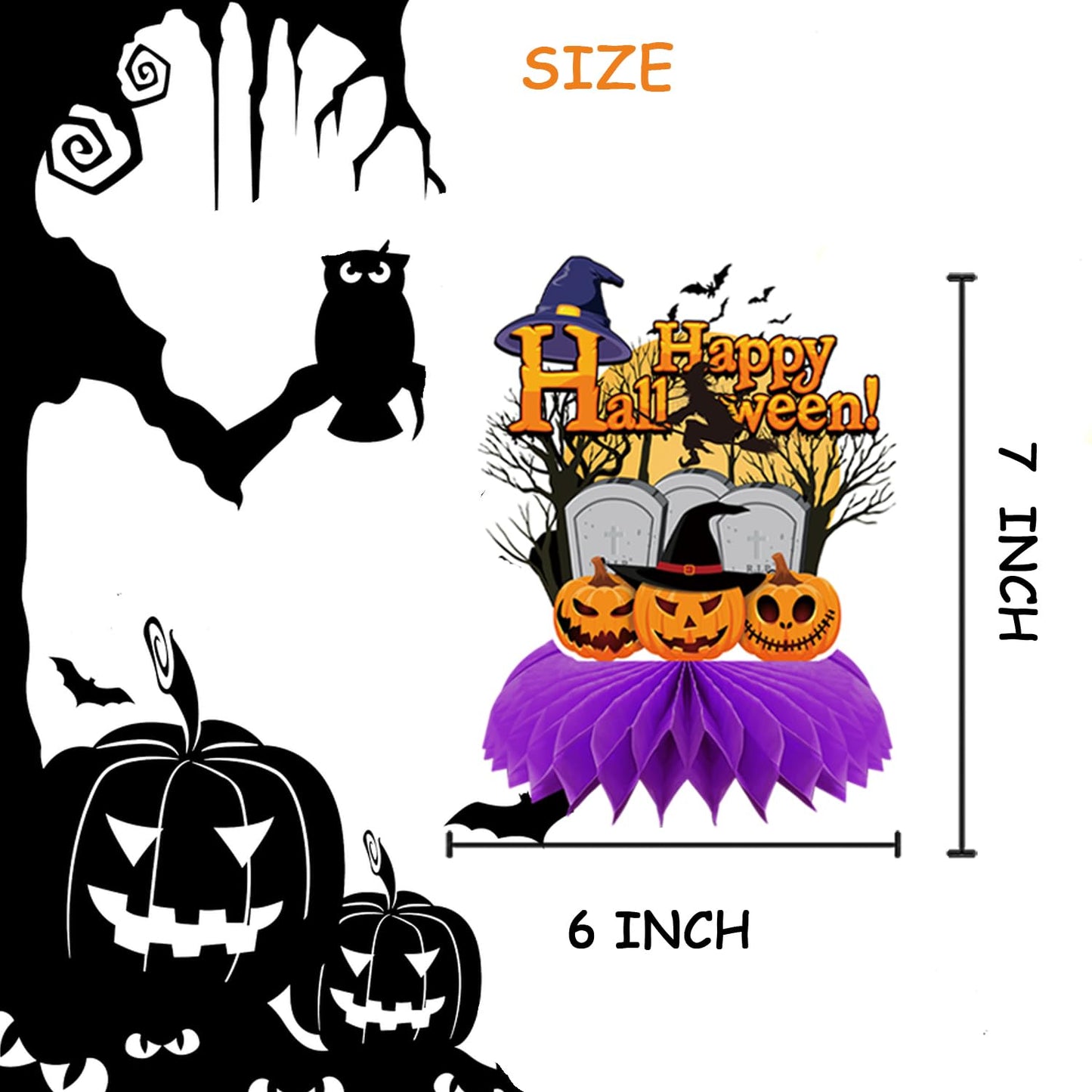 9pcs Halloween Decorations Honeycomb Centerpieces - Halloween Table Decorations for Halloween Parties, Spooky Theme Designs with Witches, Pumpkins