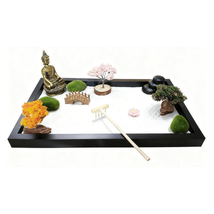 Zen Garden Kit for Desk -12.6" x 7.8" Japanese Zen Sand Garden Gift Set, Sand Tray Therapy Kit with 15 Accessories for Home,Office Desk＆Meditation