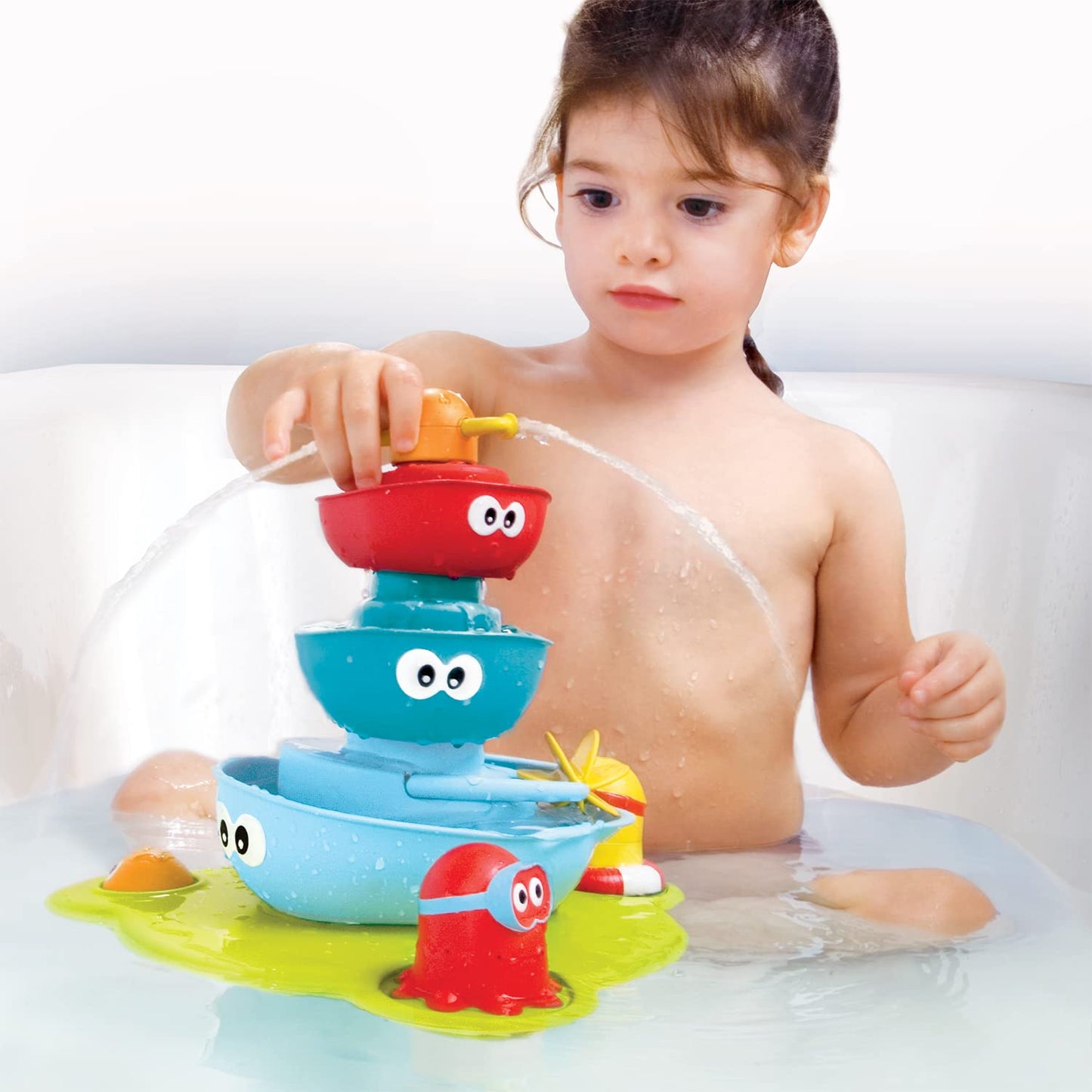 Yookidoo Stackable Baby Bath Toy (Ages 1-6 Years) Stack N' Spray - 7 Moveable Pieces - Interactive Fun Toy for Bath Time - for Toddlers, Babies, Kids