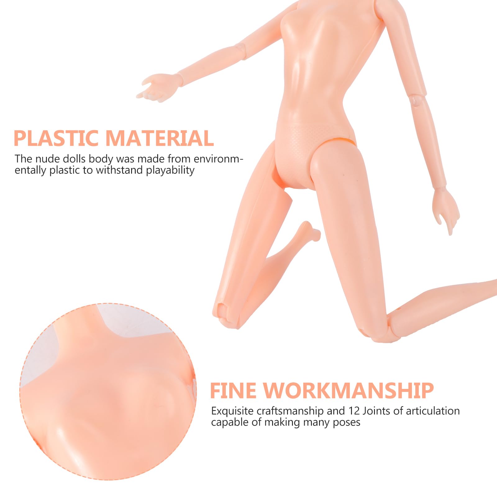 HEALLILY Pack of 3 Nude 26cm Plastic Flexible Rotation 12 Moveable Joints Doll Toy Doll Accessory Naked Body Toy Female Figure