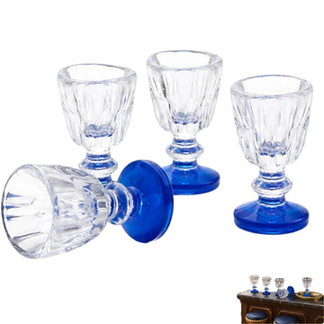 4Pcs Lovely Miniature Wine Glass Set for Dollhouse, 1:6 1:12 Scale, Ideal for Creating Realistic Dining Scenes?Dolls House Blue Stem Wine Glasses