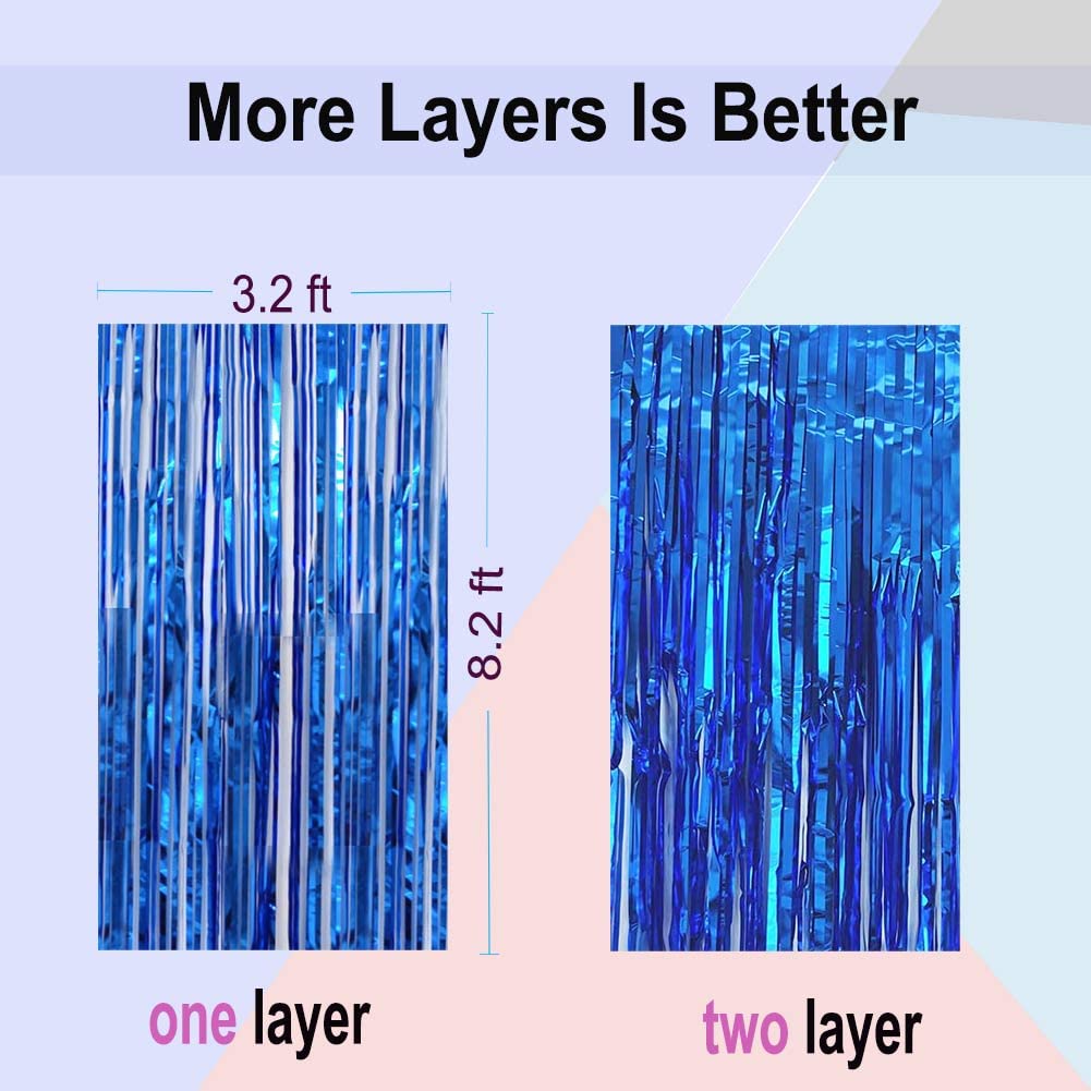 Blue Foil Fringe Curtain- 4 Pack of 3.2x8.2ft Blue Streamers Backdrop Curtains for Party Decorations
