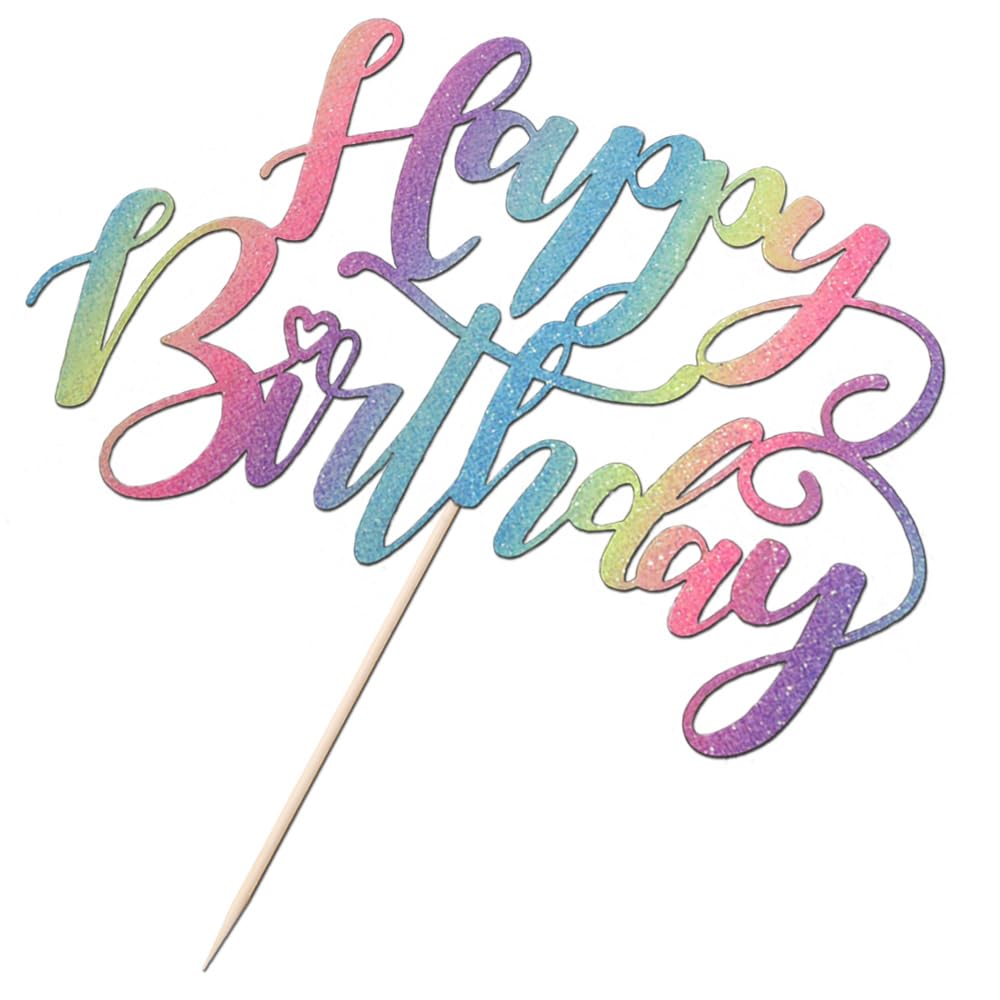 Naicaek Handmade Glitter Happy Birthday Cake Topper,Birthday Party Cake Decorations, Anniversary/Birthday Party Decoration Supplies (Rainbow)