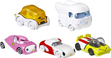 Hot Wheels Sanrio Toy Character Car 5-Pack in 1:64 Scale: Hello Kitty, Keroppi, Gudetama, Cinnamaroll & My Melody, Set for Kids & Collectors