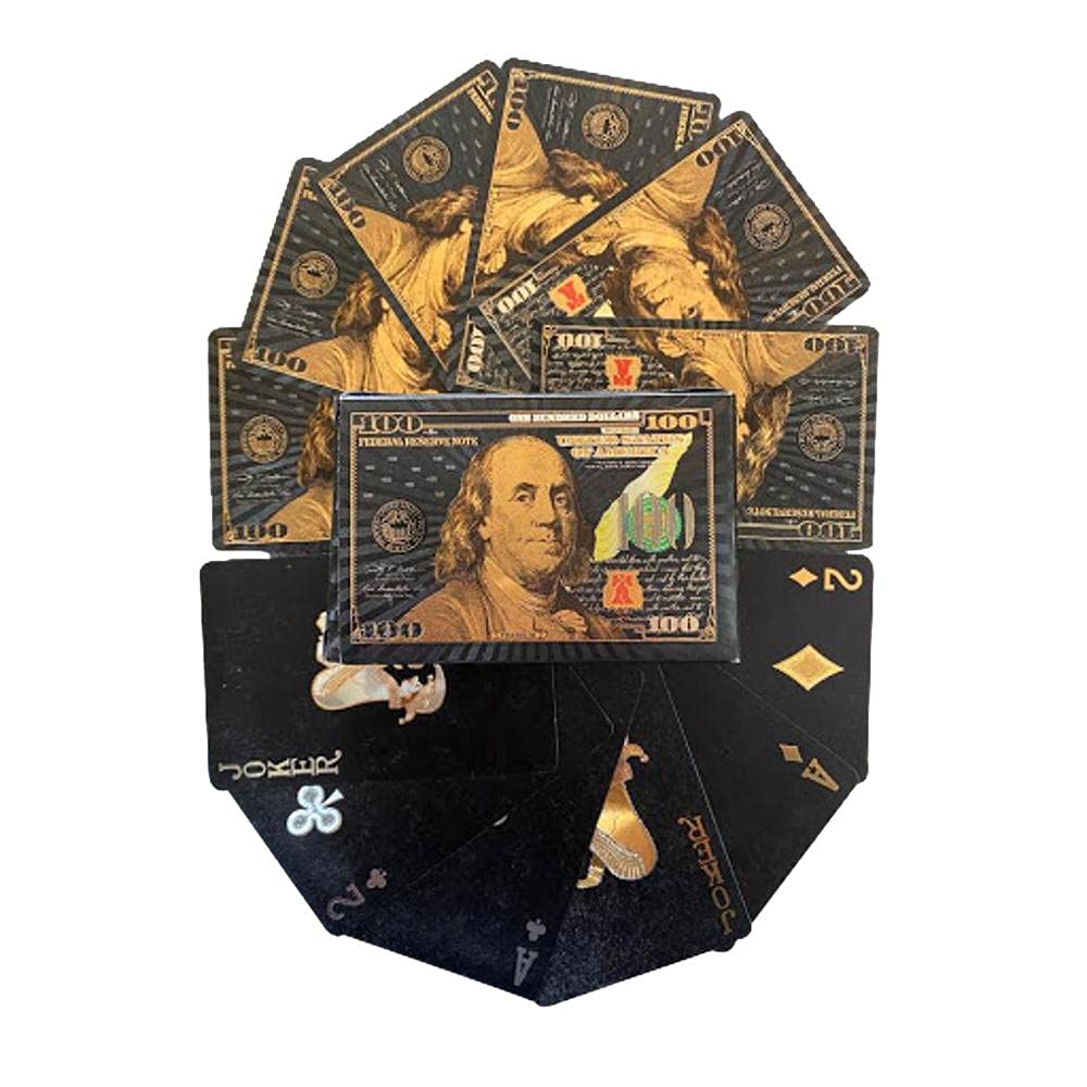blinkee 100 Dollar Bill Black Gold Silver 24k Plated Waterproof Poker Playing Cards