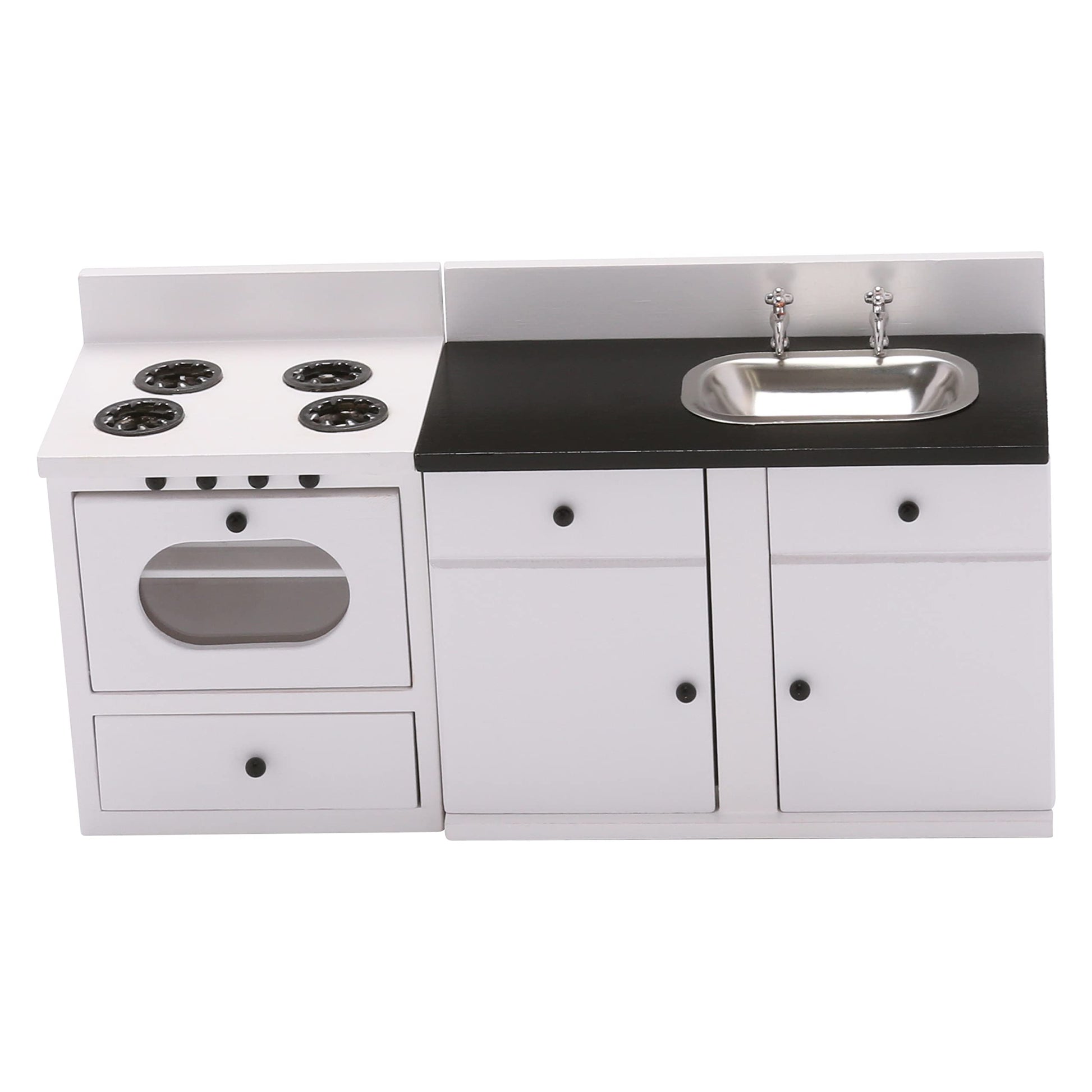 Dollhouse Kitchen Sink Cabinet, Mini White Countertop, 1:12 Scale Furniture for 6 Inch Dolls