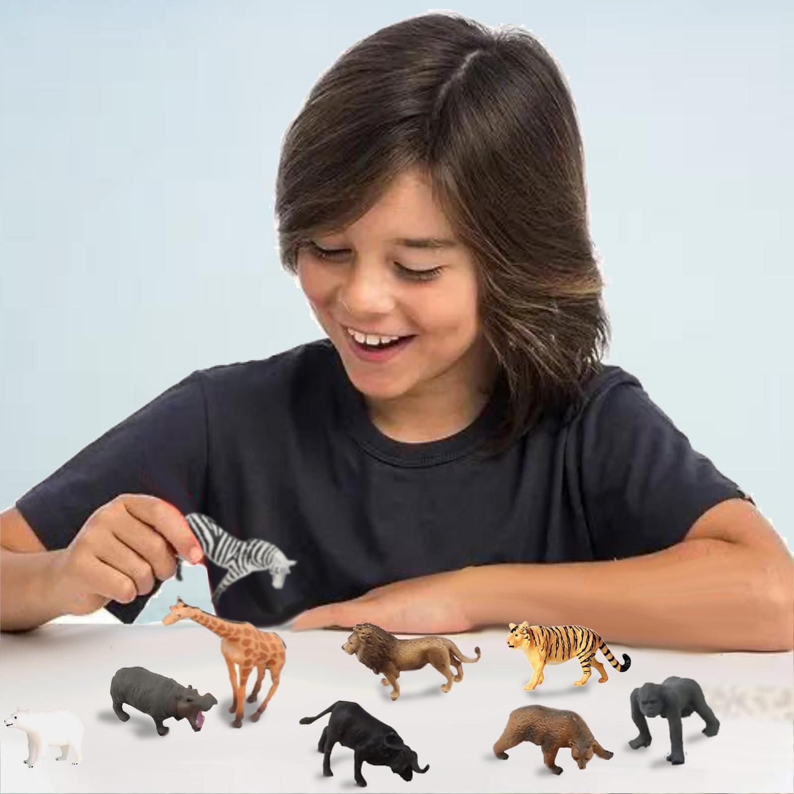RUSON 12 Pcs Mini Safari Animals Figures Toys, Realistic Jungle Zoo Animal Figurines Cake Topper Toy Set Christmas Birthday Easter Egg Gift Party