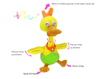 xiulifeifei Talking Repeat Music Song Duck, Plush Toy Duck, Smart Toy ?Adorable Interactive Toy (Red Headdress)