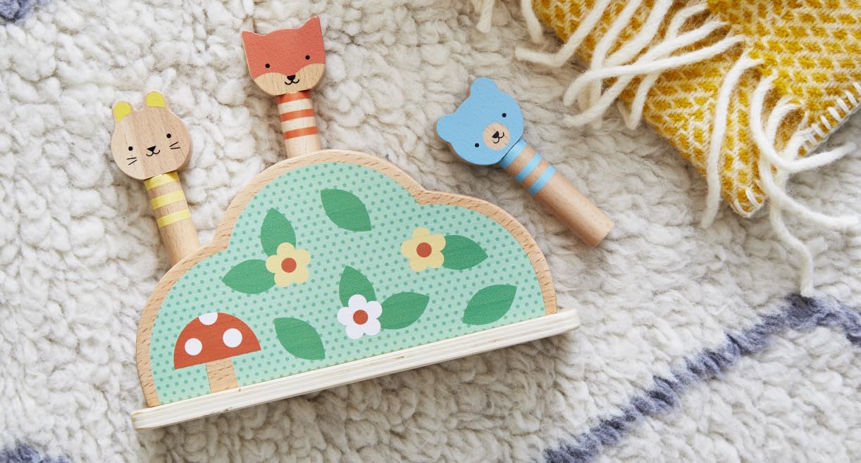 Petit Collage: Petit Friends Wooden Pop-Up Toy - FSC Wooden Toy with 3 Cute Woodland Characters - Perfect for Ages 1+