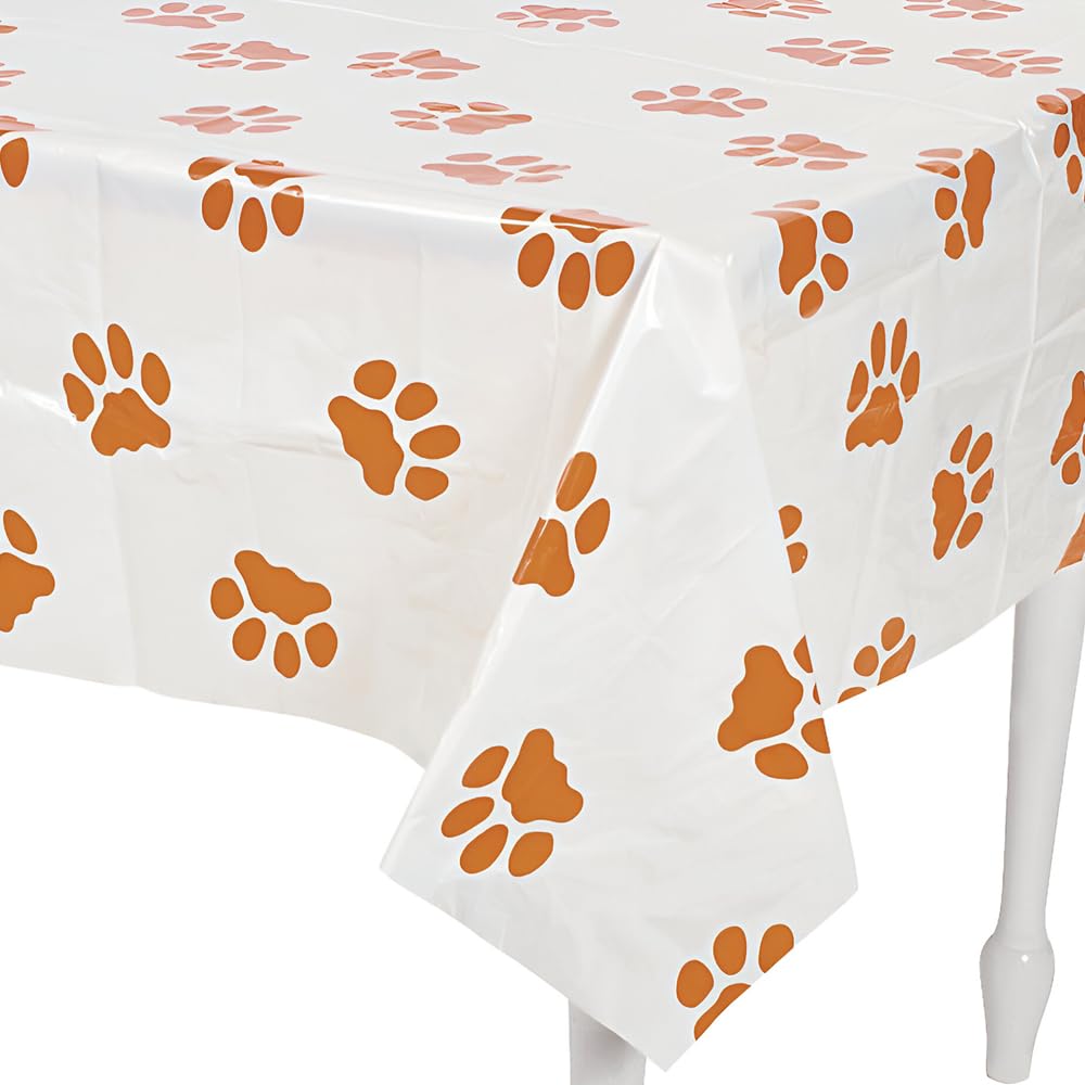 Fun Express Puppy Paw Print Tablecloth | Kid and Dog Birthday Party Supplies | Dog Party Decorations | Plastic Tablecover | One Tablecover