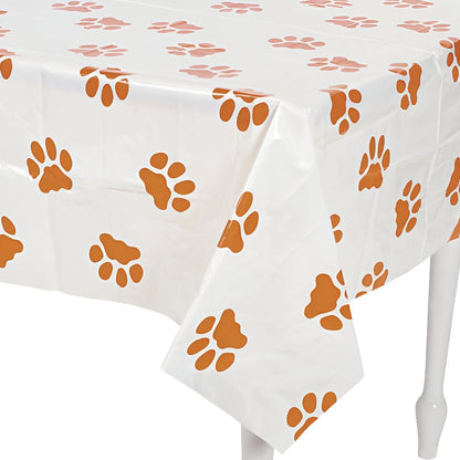 Fun Express Puppy Paw Print Tablecloth | Kid and Dog Birthday Party Supplies | Dog Party Decorations | Plastic Tablecover | One Tablecover