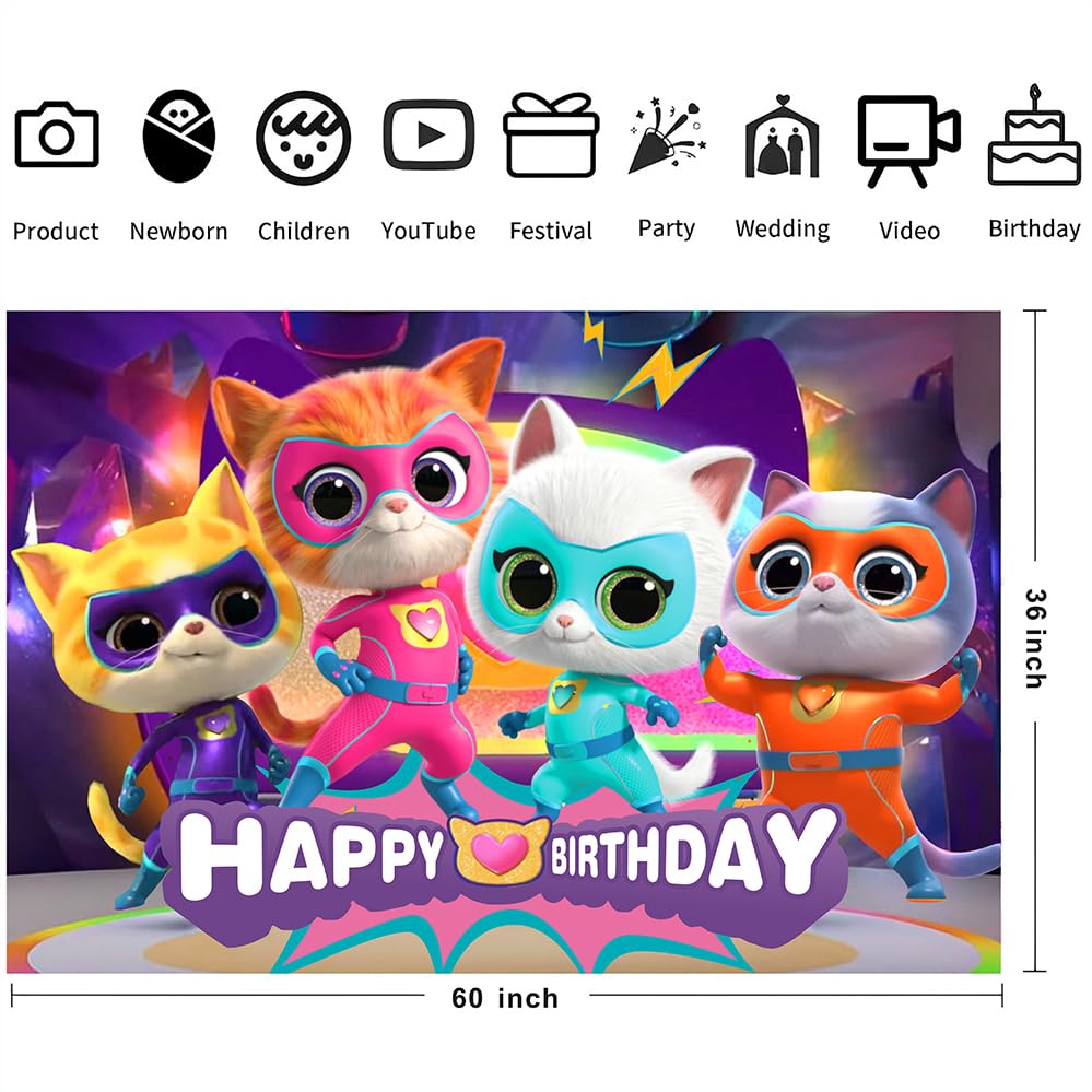 Super Cats Birthday Decorations,Super Cats Happy party Banner Backdrop for Kids Birthday Party Supplies (5x3ft)