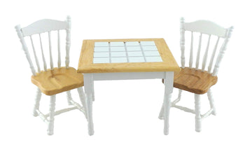 Melody Jane Dollhouse White Light Oak Dining Table & 2 Chairs Miniature Furniture Set