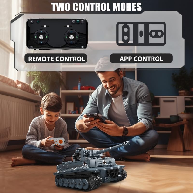 Mould King MOC Tiger Tank Building Blocks Toy, Remote APP Control Military Vehicle Model Construction Block Kits, Adult Collectible Model Tanks Sets