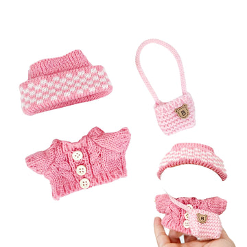 Clothes Set for 17cm Doll(No Dolls)?Handmade Crochet Three-piece Set, Brown Sweater with Beige Hat and Shoulder Bag, Classic Color Matching Creates