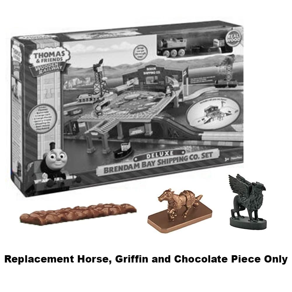 Replacement Parts for Thomas Wooden Railway Brendam Bay Shipping Deluxe Set - Y4496 ~ Replacement Horse, Griffin Figures and Pretend Chocolate Piece