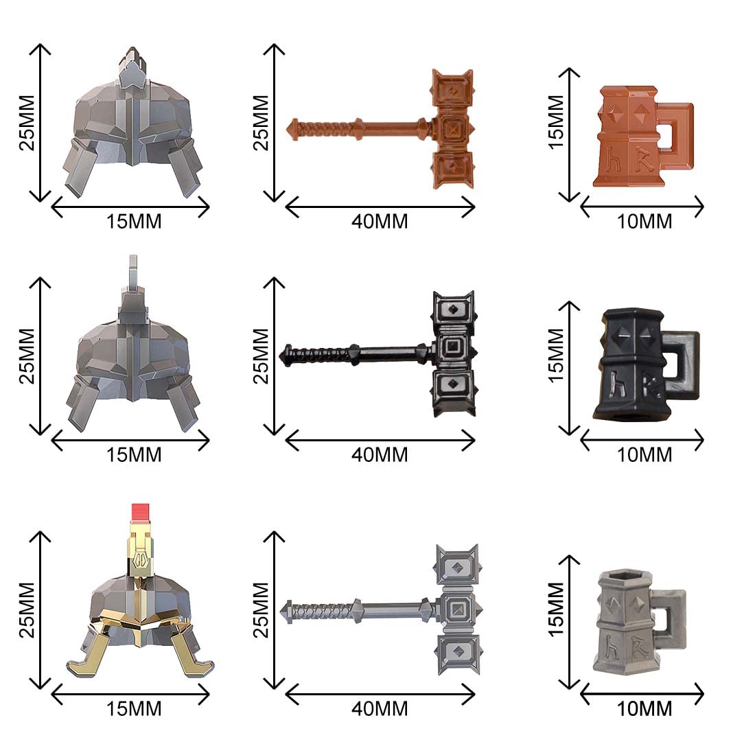 TopBrixx Custom Minifigures Weapon Set, 37 Pcs Custom Weapon Set for Dwarf, Figure Weapon Compatible with Lego