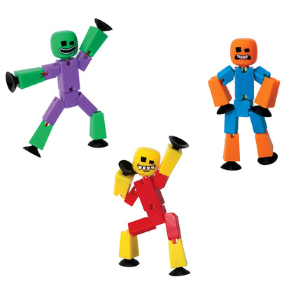 Zing StikBot Crazy Faces 3-Pack - Exclusive Solid Colors | Posable Action Figures with Suction Cups for Stop-Motion Animation & Creative Play |