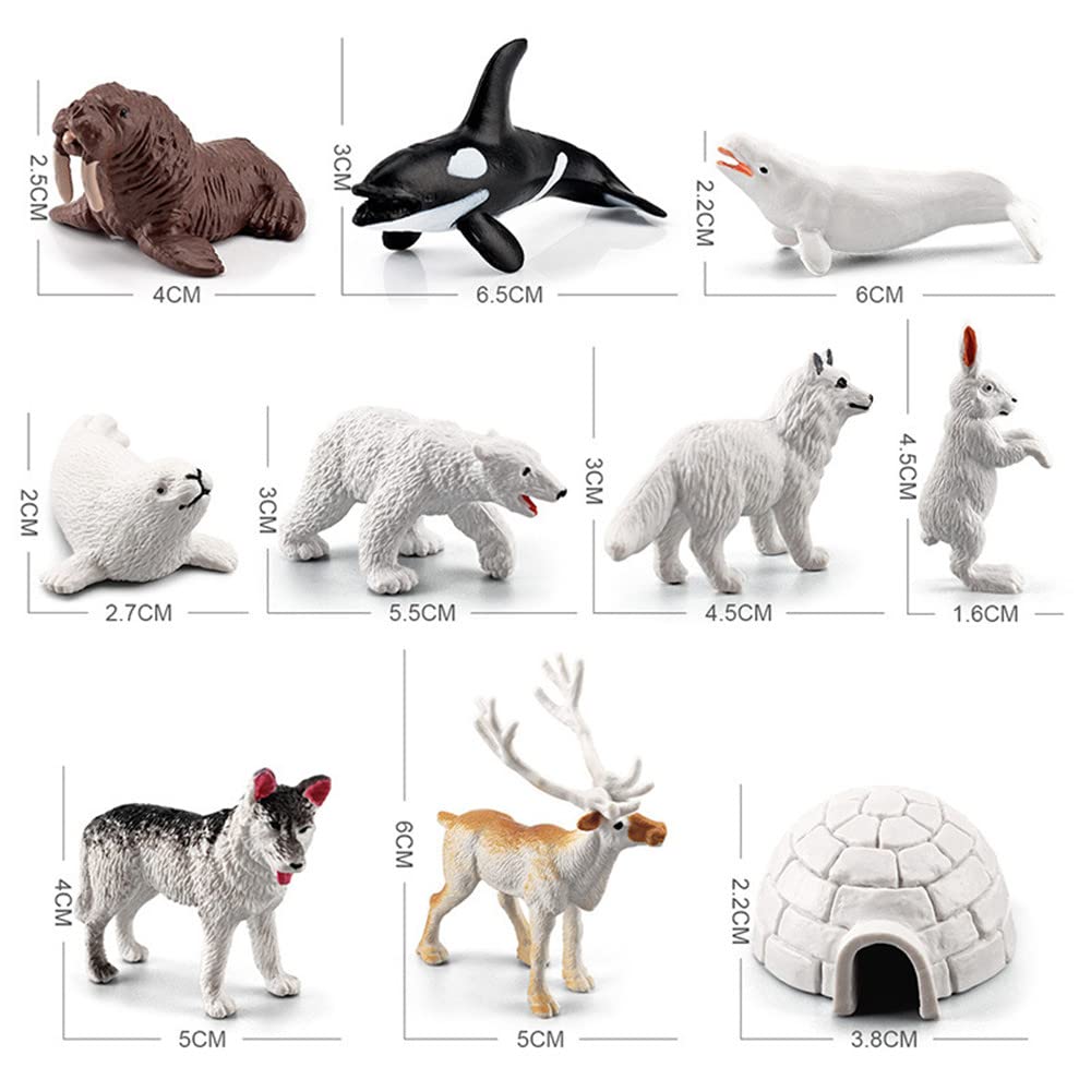 NatureMan Mini Arctic Animals Toys Set 10PCS Polar Animal Figurines Toy PlaysetIncludes Polar Bear Seal Reindeer Wolf Rabbit Arctic Fox Igloo