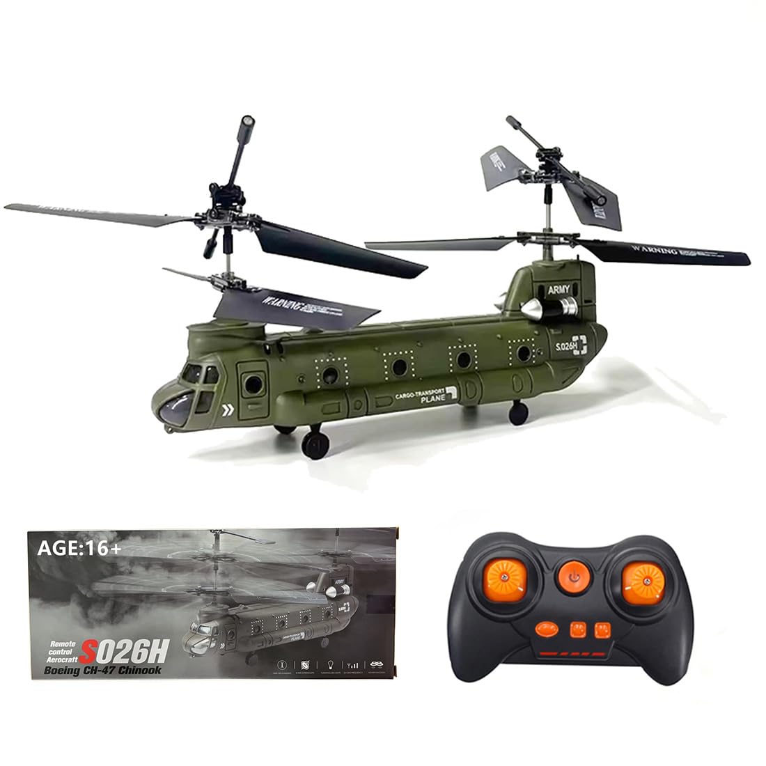 StrucToys RC Helicopter, S026H Dual-Rotor Transport Aircraft, 2.4G 3CH Remote Control Military Aerocraft Model (RTF Version/Army Green)