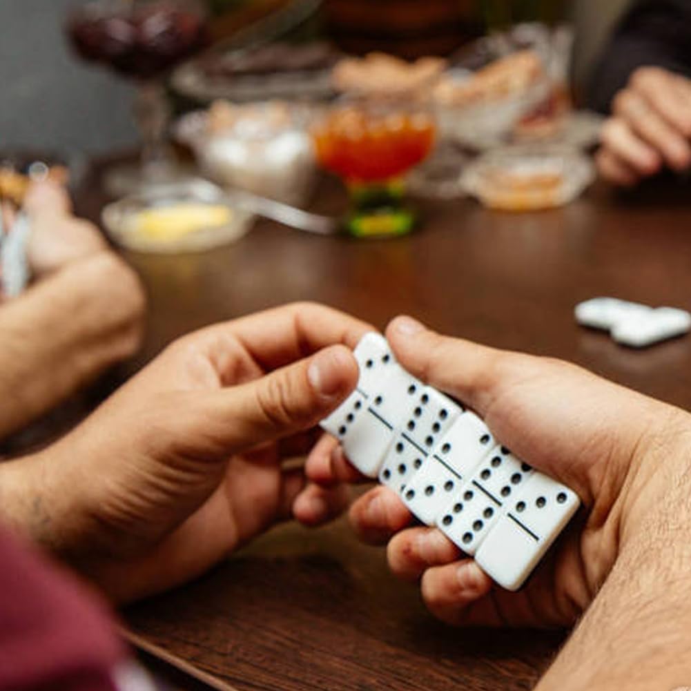 VMRUXAW Dominos Set for Adults with Wood Box - Tile Dot Dominoes Games Set ?Classic Dominoes Set, 28 Tiles, Natural Wood and Ivory, Wooden Box