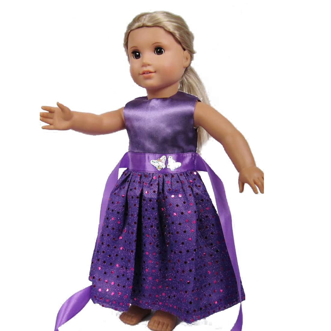 18 Inch Doll Clothes Doll Accessories - Beautiful Purple Dress with Dots Outfit Fits 18 inch Gril Dolls ZK07