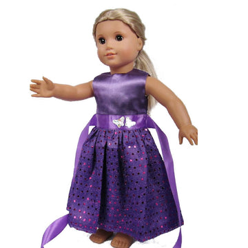 18 Inch Doll Clothes Doll Accessories - Beautiful Purple Dress with Dots Outfit Fits 18 inch Gril Dolls ZK07