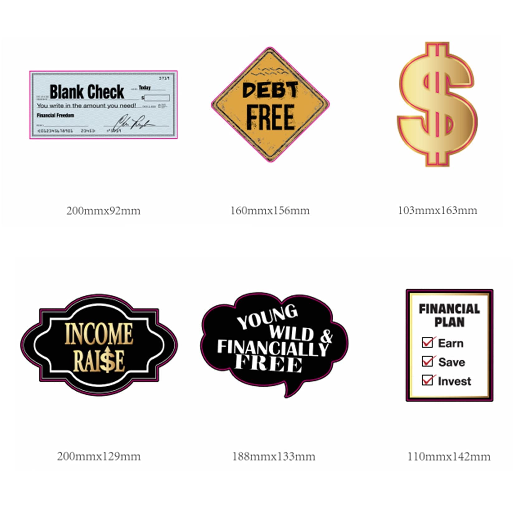 YiiiGoood 24pcs(6 styles) FUN Money Theme Table Centerpiece Sticks Decorations Table Toppers Income Raise/Debt Free for Birthdays Weddings